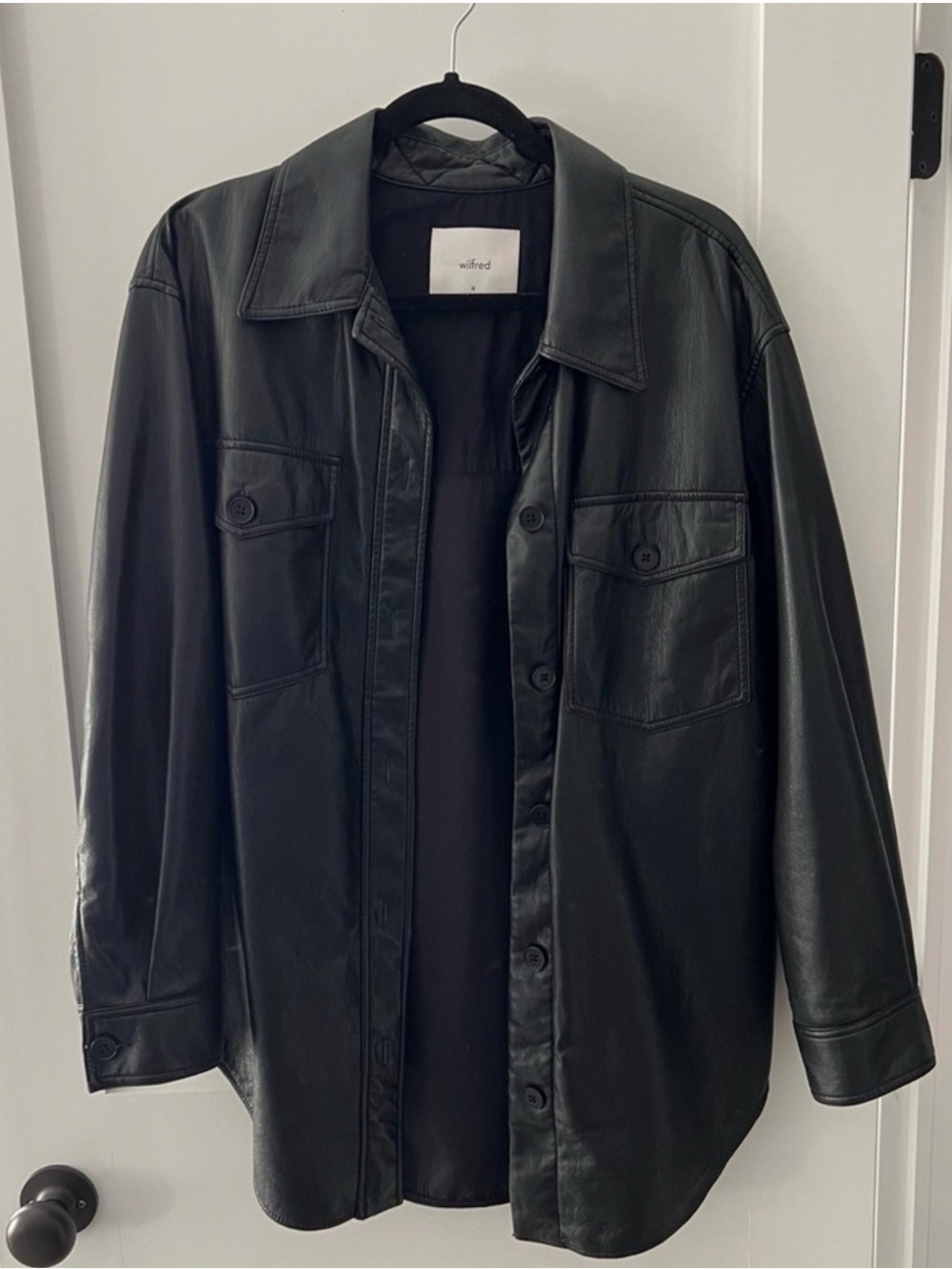 Aritzia Black Leather Shirt Jacket